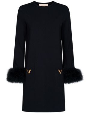 Valentino Vlogo Feather-Trim Mini Dress - Black