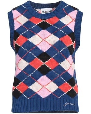 Ganni Geometric-Pattern Knitted Sleeveless Top - Blue