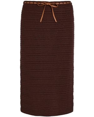 Tod's Minimalist Hollow Crochet Tie-Strap Straight Midi Skirt - Brown