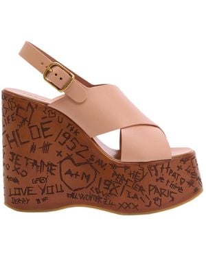 Chloé Maxime Leather Platform Wedge Sandals - Brown