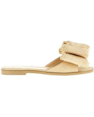 Mach & Mach Mach Mach Bow Detailed Flat Sandals - Natural