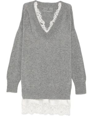 Ermanno Scervino Lace-Trim Mini Dress - Grey
