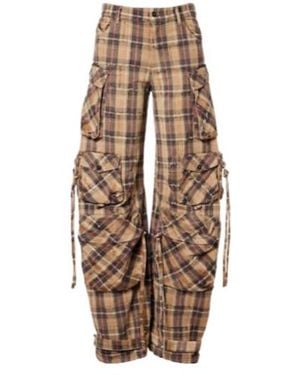 The Attico Checked Cotton Flannel Cargo Pants - Natural