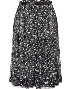 R13 Satin-Trimmed Printed Lace Midi Skirt - Gray