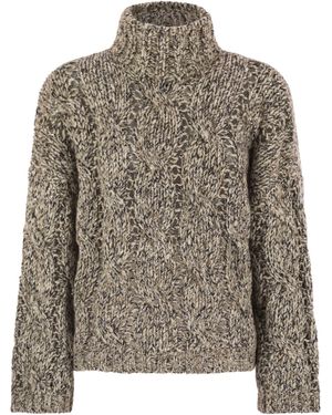 Brunello Cucinelli Soft Wool, Cashmere And Mohair Turtleneck Jumper With Braided Design - Brown