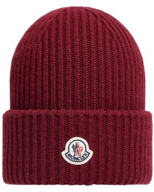 Moncler Logo Patch Ribbed Beanie - Red