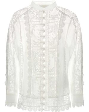 Zimmermann Aster Embroidered Laced Top - White