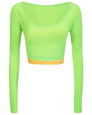 Sunnei Spoon-Neck Layered Short T-Shirt - Green