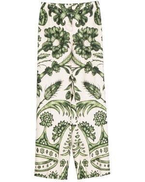 F.R.S For Restless Sleepers Floral-Print Silk Trousers - Green