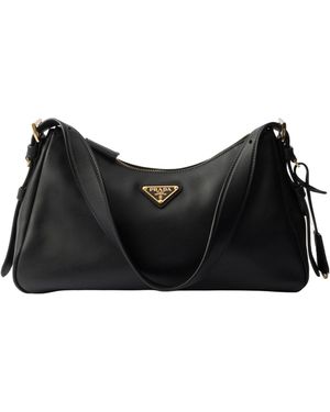 Prada Aimee Medium Leather Shoulder Bag - Black