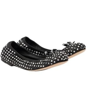 Rene Caovilla Crystal-Embellished Leather Ballet Flats - Black
