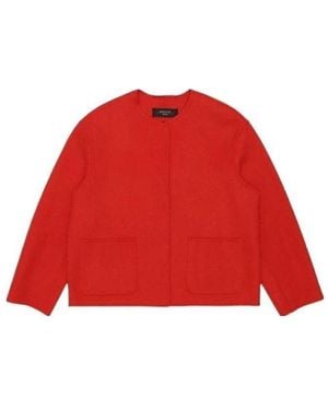 Weekend by Maxmara Round-Neck Long-Sleeved Casual Jacket - Red