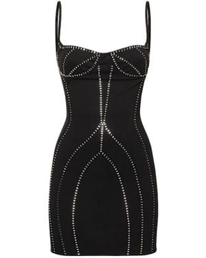 The Attico Crystal Embellished Sablé Mini Dress - Black
