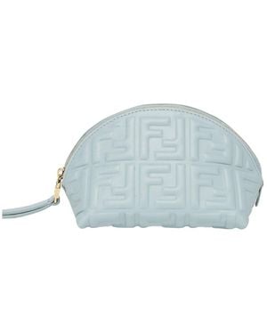 Fendi Light Nappa Leather Pouch With Ff Motif - Blue