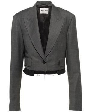 Miu Miu Logo Long-Sleeved Blazer - Black