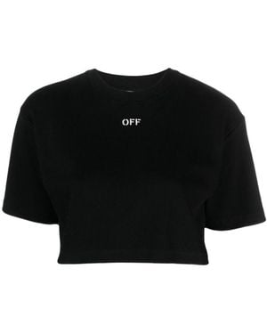 Off-White c/o Virgil Abloh Off-Stamp Crewneck Cropped T-Shirt - Black