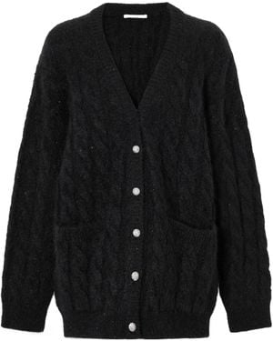 Alessandra Rich Sequin-Embellished Cable-Knit Cardigan - Black