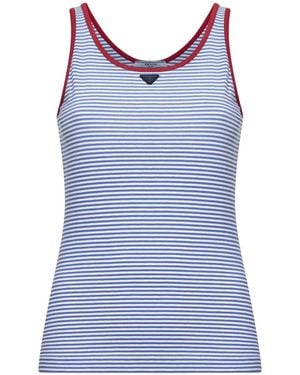 Prada Crewneck Striped Tank Top - Blue
