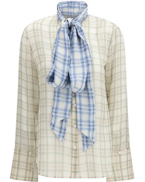 Acne Studios Checked Scarf-Collar Shirt - Blue