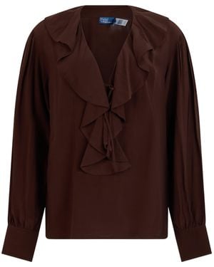 Polo Ralph Lauren Ruffled Long-Sleeve Top - Brown