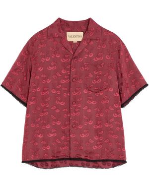Valentino Viscose Bowling Shirt With Cherryfic Jacquard Pattern - Red