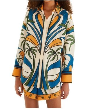 FARM Rio Tropical Graphic Collared Buttoned Shirt - Blue
