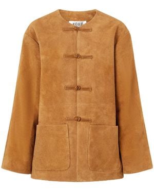 Rohe Mandarin-Collar Suede Jacket - Brown