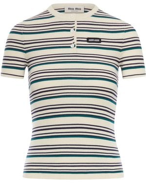 Miu Miu Cotton Knit Henley Shirt - White