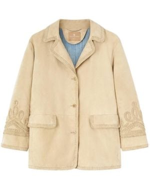 Ermanno Scervino Embroidery Suede Jacket - Natural