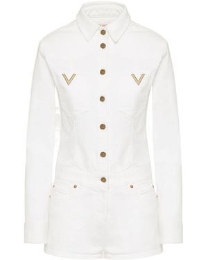 Valentino Long-Sleeved Denim Jumpsuit - White