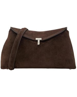 TOTEME T-Lock Suede Clutch - Brown