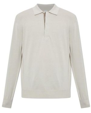 Eleventy Long-Sleeve Knitted Polo Shirt - White