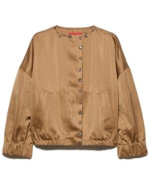 MAX&Co. Bejewelled Satin Bomber Jacket - Natural