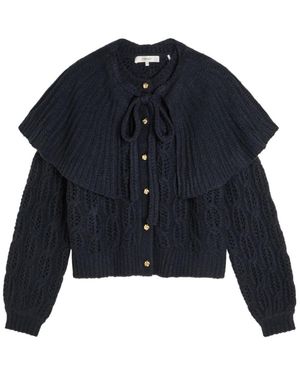 FRAME Cape-Effect Cable-Knit Wool-Blend Cardigan - Blue