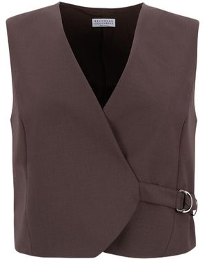 Brunello Cucinelli V-Neck Cropped Vest - Brown