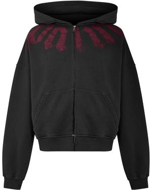 Palm Angels Cropped Zip-Up Hoodie - Black
