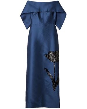 Erdem Beaded Off The Shoulder Mikado Column Gown - Blue