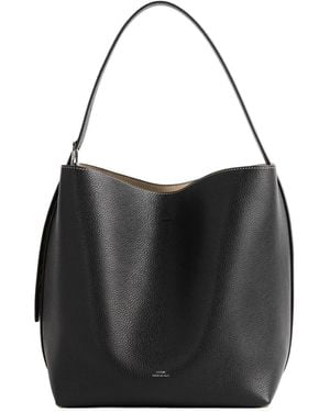TOTEME Medium Belted Grained-Leather Tote Bag - Black