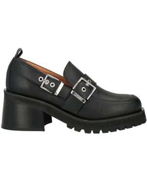 Ganni Round-Toe Block-Heel Loafers - Black