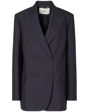 Fendi Pinstriped Button-Up Blazer - Blue