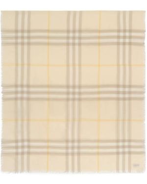 Burberry Wide Check Fringed Scarf - Natural