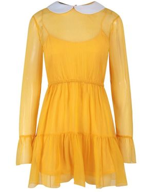 Gucci Ruffled Chiffon Dress With Peter-Pan Collar And Button Fastening - Yellow