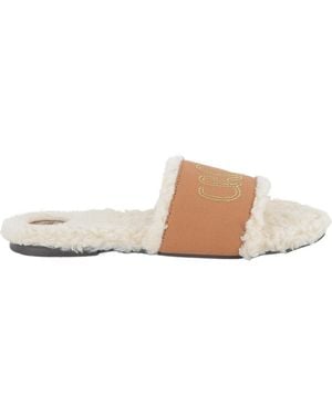 Chloé Shearling-Effect Logo-Embroidered Sandals - White