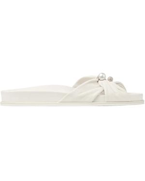 Jimmy Choo Latte Soft Glove Leather Flat Sandals - White