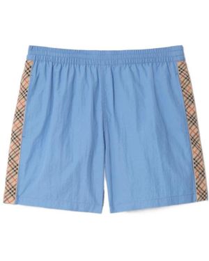 Burberry Apos;S Nylon Check-Trim Swim Trunks - Blue