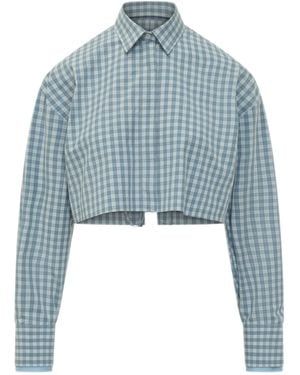 MSGM Gingham Back-Tie Cropped Shirt - Blue