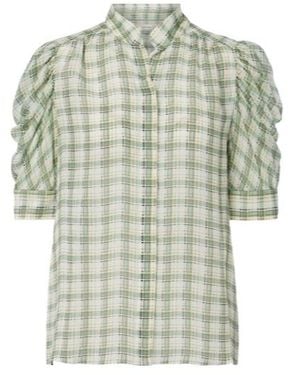 FRAME Gillian Checked Silk Blouse - Green