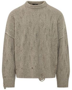 Represent Distressed Cable Knitted Sweater - Gray