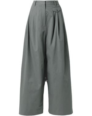 Tibi Pleated Cotton-Twill Wide-Leg Pants - Gray
