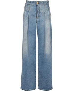 Balmain Logo Detailed Pleated Denim Jeans - Blue